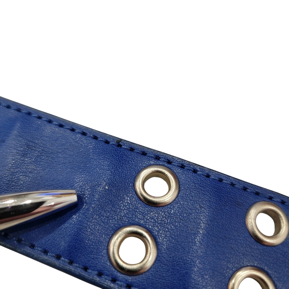 Edgy Bright Blue Double Grommet Belt Unisex Punk Metal 80’s 90’s Size 32 - Picture 9 of 13